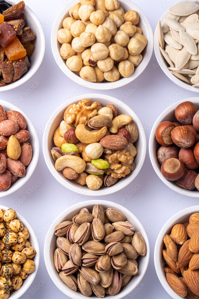 Mixed nuts on a white background Mixed nuts on a white background