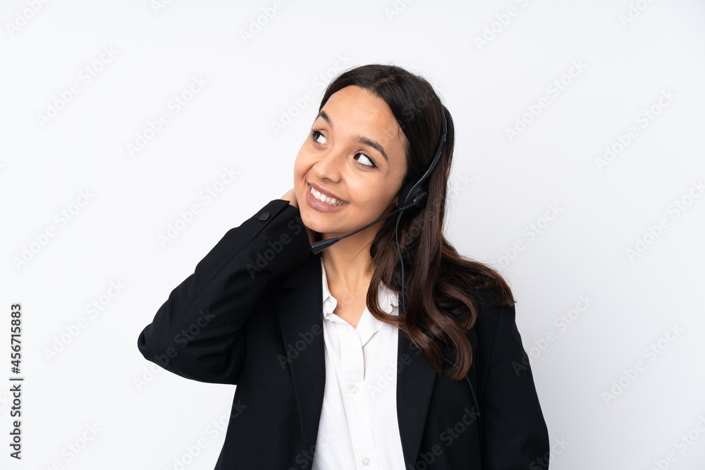 Young telemarketer woman isolated on white background thinking an idea Young telemarketer woman isolated on white background thinking an idea