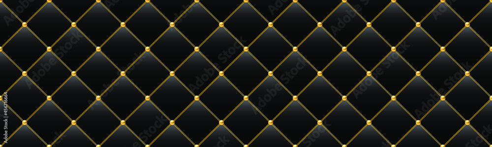 Fototapeta premium Black luxury background with golden chains and beads. Vector illustration.