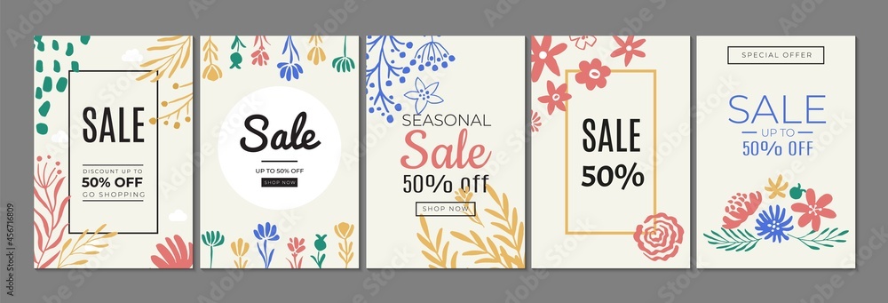 Naklejka premium Cute sale banners. Abstract discount poster, colorful special prices vector templates