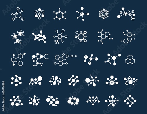 Molecules collection. Chemistry elements, different molecule. Science or education vector elements