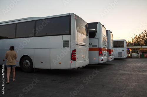 Turkey, 27.08.2021: tourist buses on parking in Turkey, passenger buses on camping