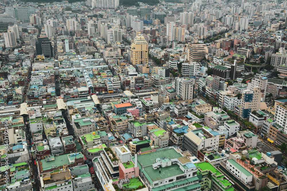 Aerial view of downtown on coast in Busan, S. Korea Aerial view of downtown on coast in Busan, S. Korea