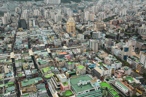 Aerial view of downtown on coast in Busan, S. Korea