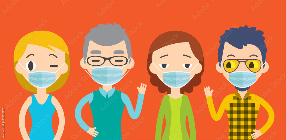 Man and Women Wearing protective medical mask for prevent virus. Coronavirus protection mask. Covid-19 Social Distancing. Man and Women Wearing protective medical mask for prevent virus. Coronavirus protection mask. Covid-19 Social Distancing.