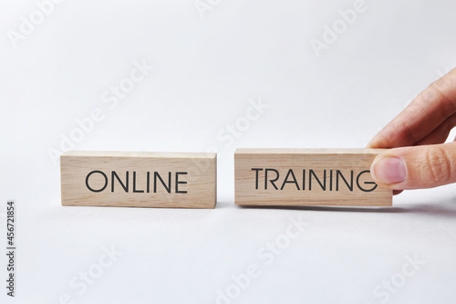 Wallpaper Mural Wooden cubes with the inscription: online training. The symbol of the choice of learning online Torontodigital.ca