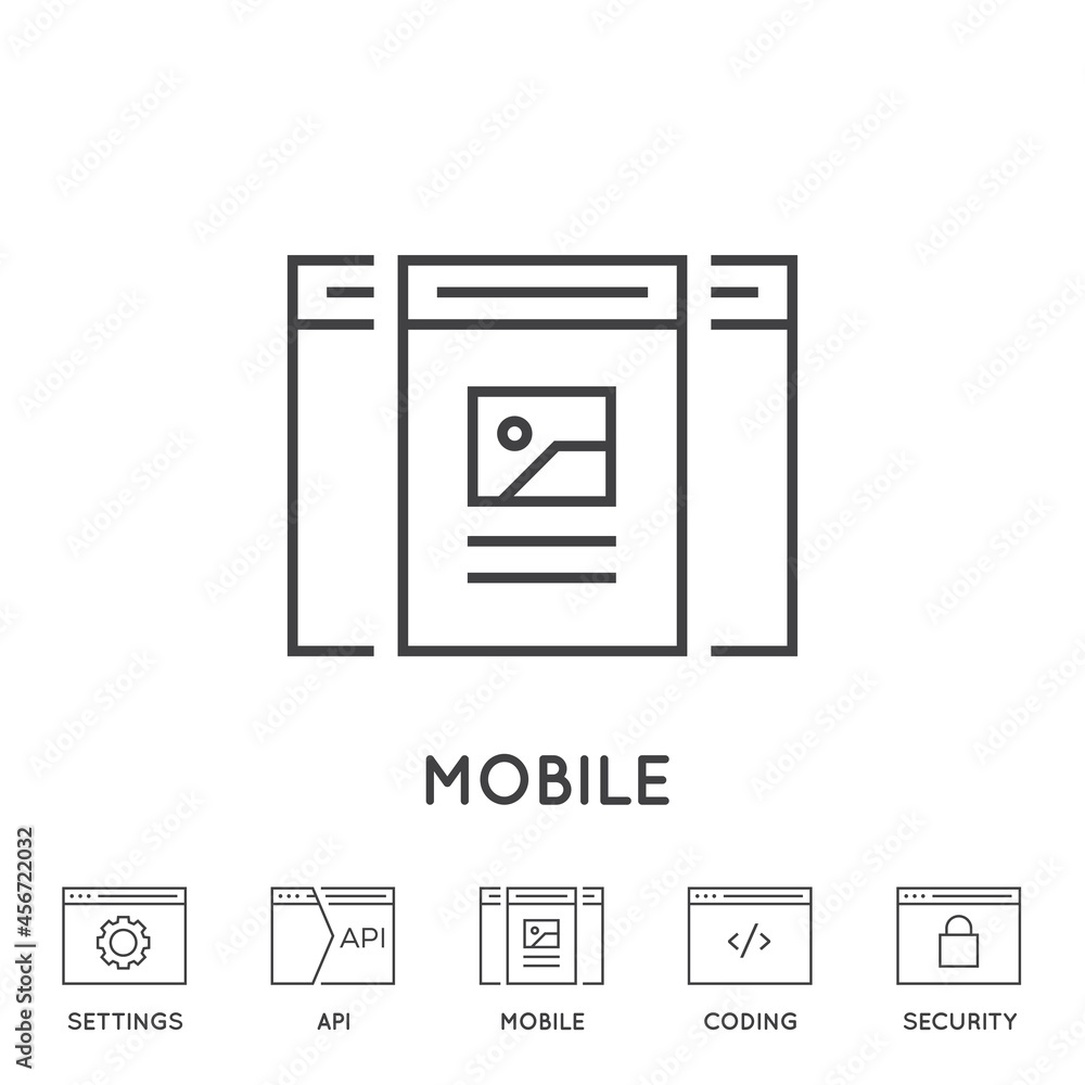 Set of Minimal Browser, Developing, App and Coding Vector Line Icons. Perfect Pixel. Thin Stroke. Set of Minimal Browser, Developing, App and Coding Vector Line Icons. Perfect Pixel. Thin Stroke.