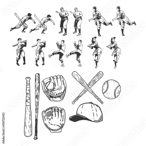 Baseball vector set, sport illustration