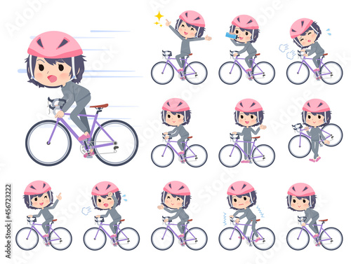 ロードバイクに乗ったニート女性のセット