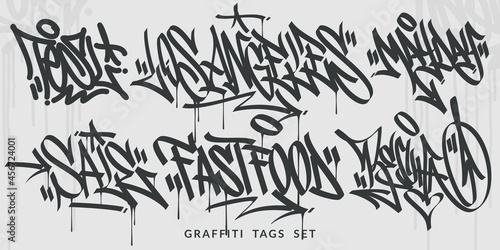 Hand Written Abstract Flat Hip Hop Urban Street Art Graffiti Style Words Vector Illustration Set