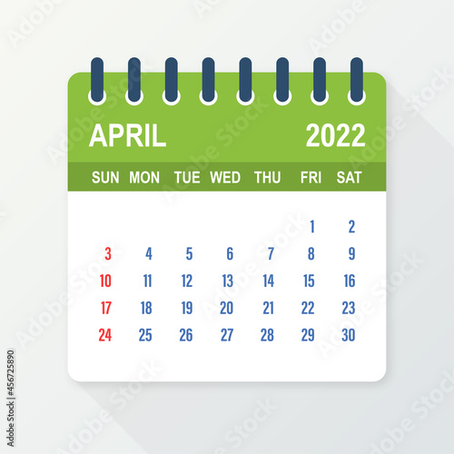 April 2022 Calendar Leaf. Calendar 2022 in flat style. Vector illustration.