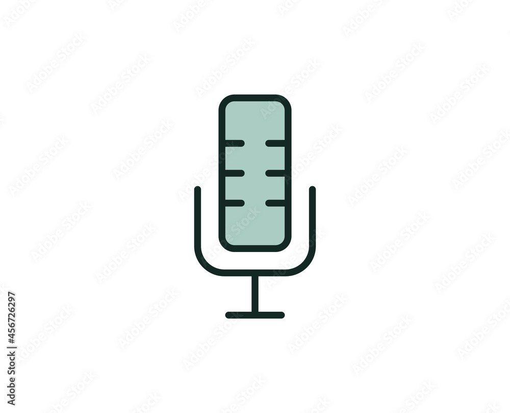 Microphone flat icon. Thin line signs for design logo, visit card, etc. Single high-quality outline symbol for web design or mobile app. Siign outline pictogram. Microphone flat icon. Thin line signs for design logo, visit card, etc. Single high-quality outline symbol for web design or mobile app. Siign outline pictogram.