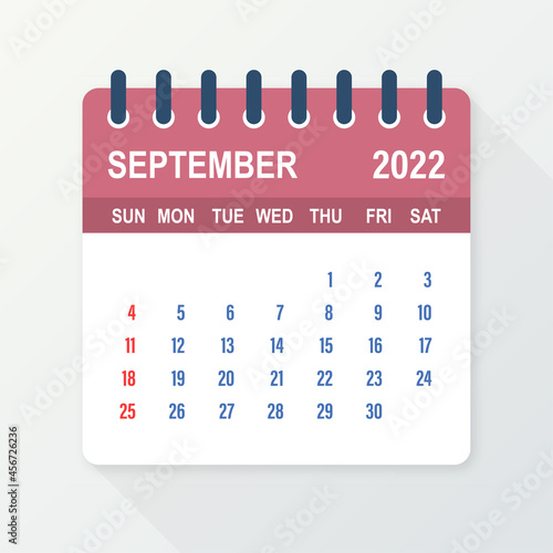 September 2022 Calendar Leaf. Calendar 2022 in flat style. Vector illustration.