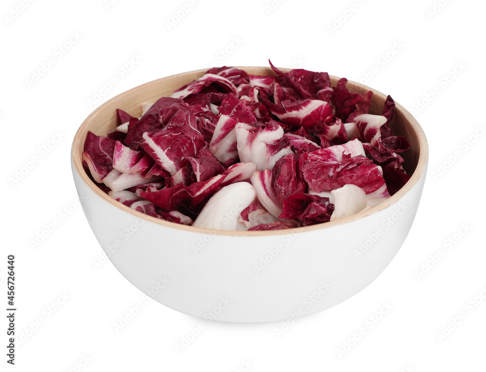 Leaves of ripe radicchio in bowl on white background Leaves of ripe radicchio in bowl on white background