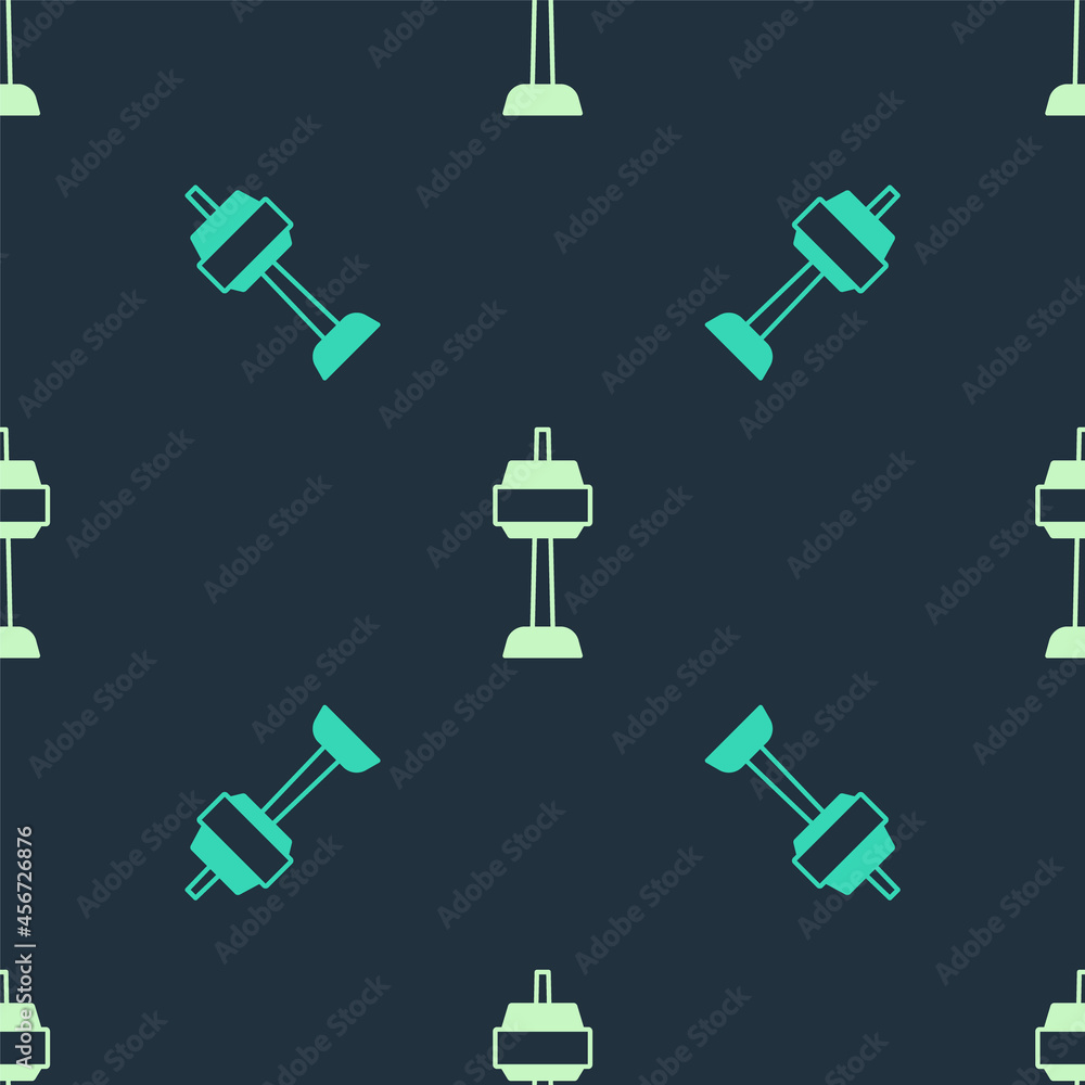 Green and beige N Seoul tower in South Korea icon isolated seamless pattern on blue background. Seoul tower, Namsan tower in korea. Vector Green and beige N Seoul tower in South Korea icon isolated seamless pattern on blue background. Seoul tower, Namsan tower in korea. Vector