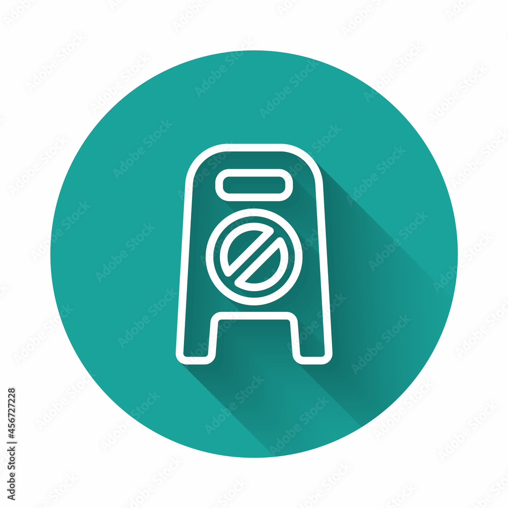 White line Wet floor and cleaning in progress icon isolated with long shadow. Cleaning service concept. Green circle button. Vector Illustration White line Wet floor and cleaning in progress icon isolated with long shadow. Cleaning service concept. Green circle button. Vector Illustration