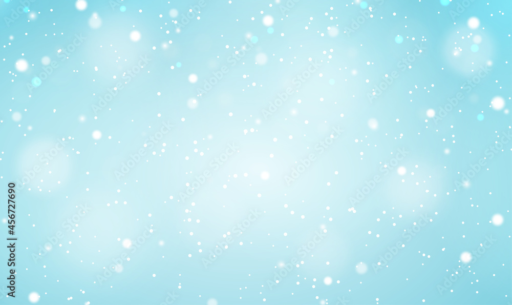 Winter snowfall on a light blue background. Holiday Winter background for Merry Christmas and Happy New Year. Winter blue sky with snowfall. Winter  christmas shining beautiful snow. Vector EPS10