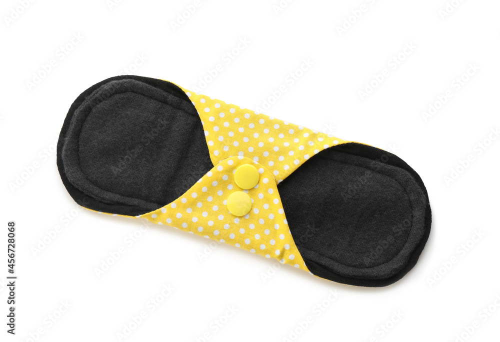 Cloth menstrual pad isolated on white, top view. Reusable female hygiene product