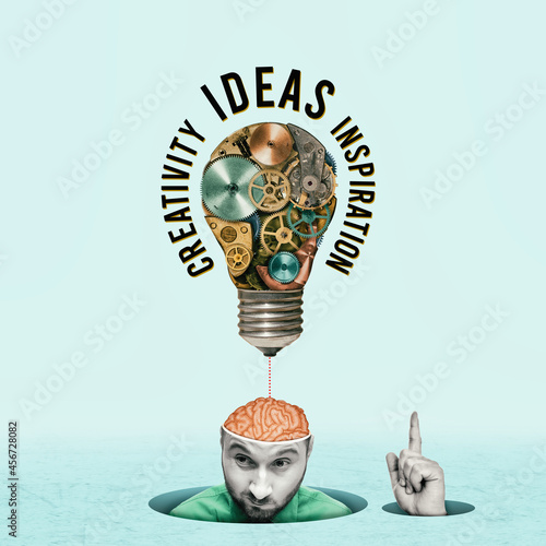 Photography Art collage with the concept of thought process, ingenuity and new creative ideas