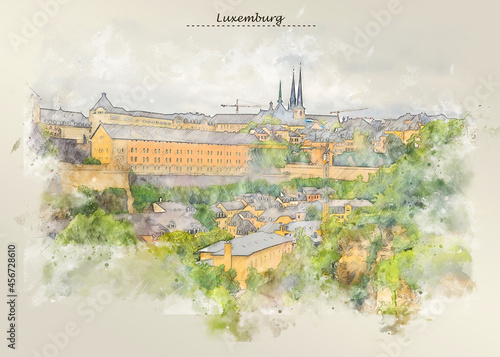 panorama of Luxemburg in sketch style