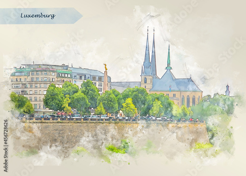panorama of Luxemburg in sketch style