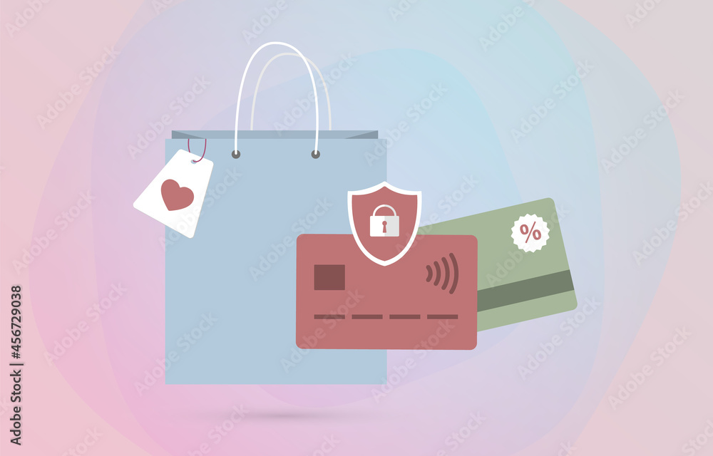Online Shopping concept. Credit bank card with a secure payment sign Online Shopping concept. Credit bank card with a secure payment sign