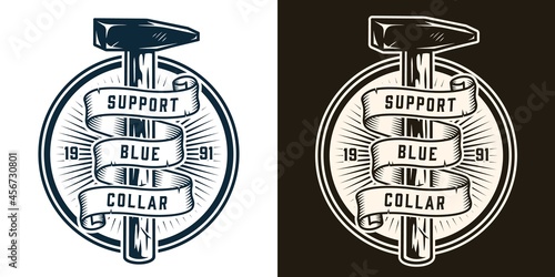 Manual work monochrome round badge