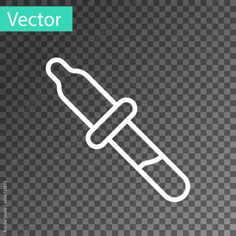 White line Pipette icon isolated on transparent background. Element of medical, chemistry lab equipment. Medicine symbol. Vector White line Pipette icon isolated on transparent background. Element of medical, chemistry lab equipment. Medicine symbol. Vector
