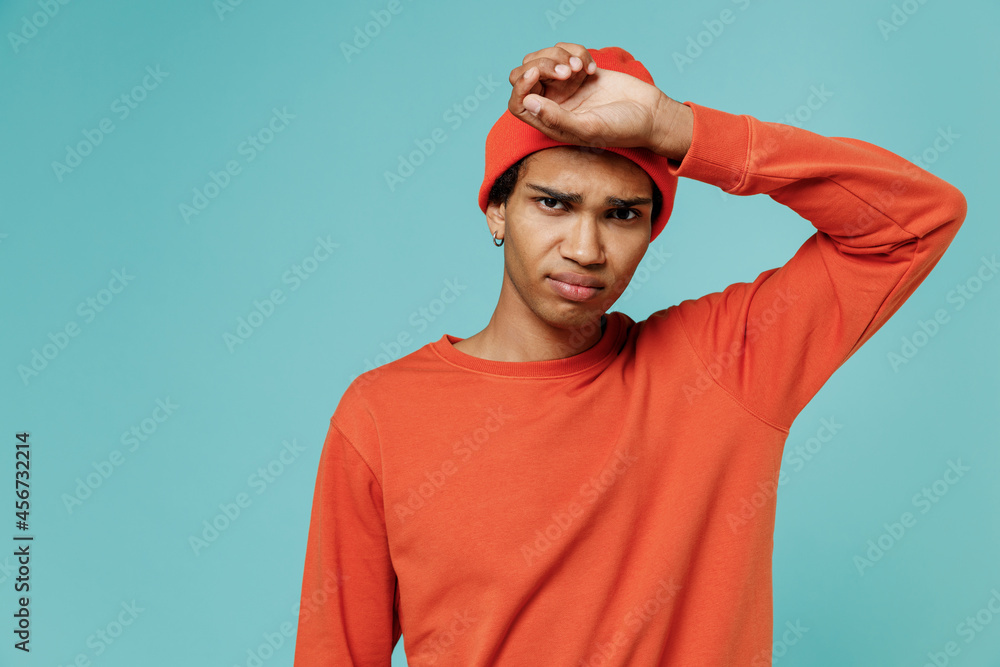 Young sad sick ill african american man 