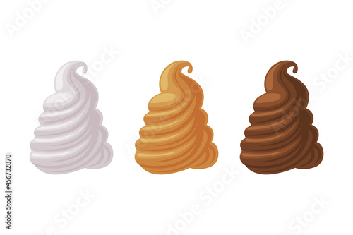 Swirl of Dairy Ice Cream Chocolate and Caramel Top Vector Set