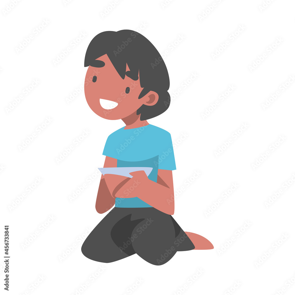 Indian Boy Character Sitting on the Floor with Bowl Having Meal Vector Illustration Indian Boy Character Sitting on the Floor with Bowl Having Meal Vector Illustration