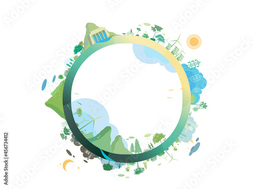 ESG and ECO friendly community circle frame shows by the green environmental and cozy people its suit to add words and picture inside about ESG - Environmental, Social, and Governance vector illustrat