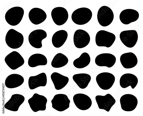Bloobs black shape set, random abstract stains, black bubble silhouette, irregular liquid shape collection, ink wavy fluid, art spot for background, comic speech bubble, vector illustration