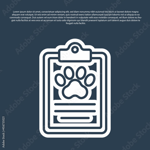 Blue line Clipboard with medical clinical record pet icon isolated on blue background. Health insurance form. Medical check marks report. Vector