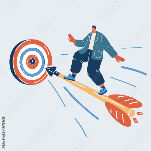 Vector illustration of man fly on arrow flies in the direction of aim