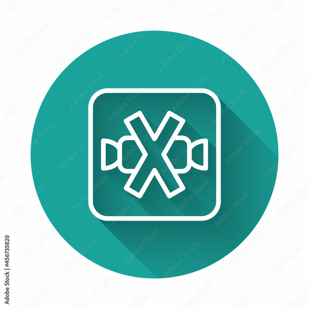 White line No sweets and candies prohibition icon isolated with long shadow background. No candy forbidden symbol. Green circle button. Vector White line No sweets and candies prohibition icon isolated with long shadow background. No candy forbidden symbol. Green circle button. Vector