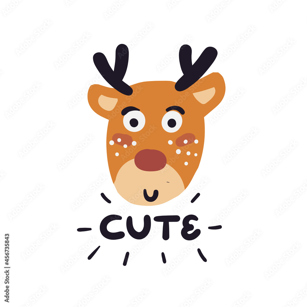 Cartoon Deer hand drawn character. Xmas time funny animal. Cute lettering. Christmas sketch drawing. Winter holidays clipart. Greeting card, poster design Cartoon Deer hand drawn character. Xmas time funny animal. Cute lettering. Christmas sketch drawing. Winter holidays clipart. Greeting card, poster design