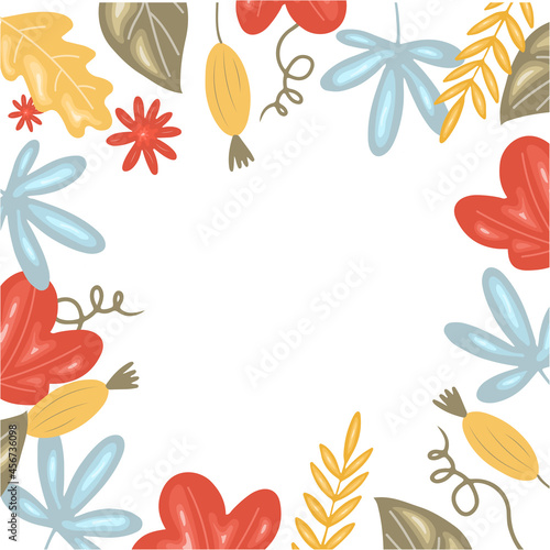 Autumn floral background. Vector frame from leaves and berries