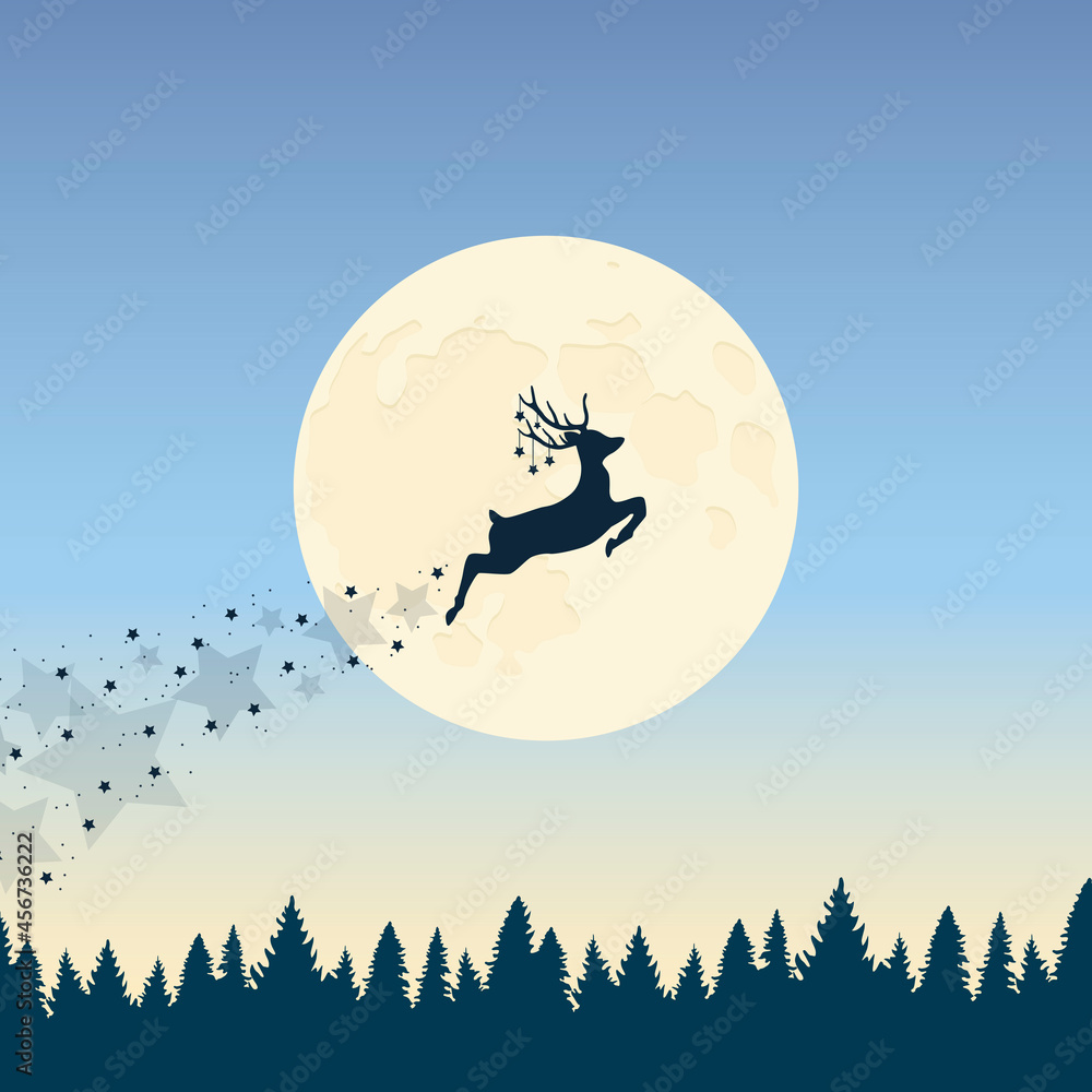 magic flying reindeer by full moon christmas design