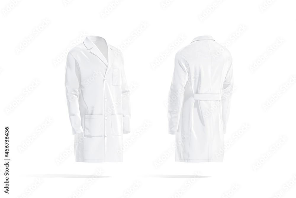 Blank white medical lab coat mockup, side and back view Stock