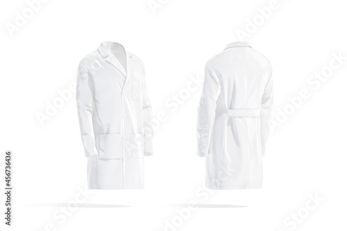 Blank white medical lab coat mockup, side and back view