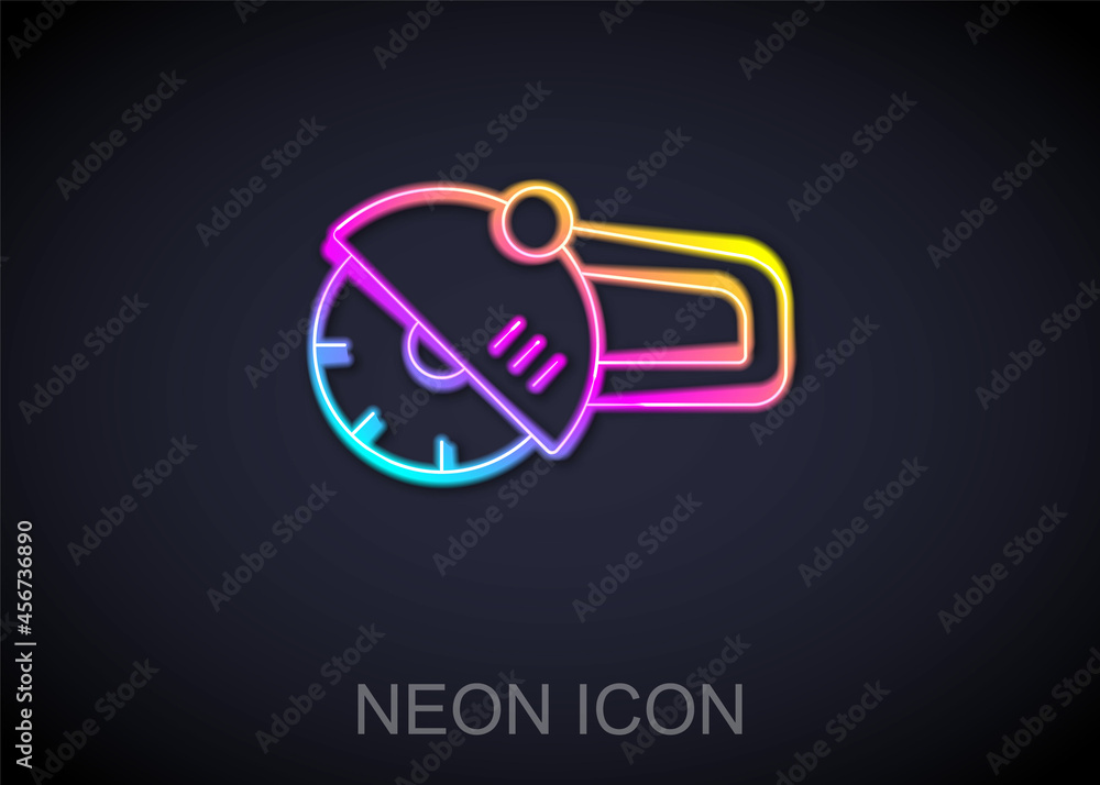 Glowing neon line Angle grinder icon isolated on black background. Vector Glowing neon line Angle grinder icon isolated on black background. Vector