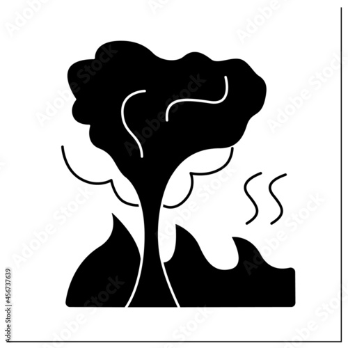 Burning wood glyph icon. Carbon monoxide and combustion products. Forest fire disaster. Smoke cloud. Environment pollution and ecology damage.Filled flat sign. Isolated silhouette vector illustration