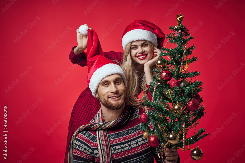 cute cheerful young couple New year Joy emotions cute cheerful young couple New year Joy emotions