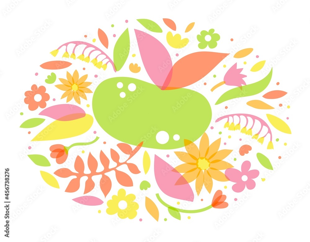 Obraz premium Template with space for text surrounded by flowers, leaves and points.