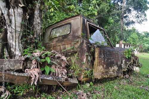 Wreck of a car in the jungle of Belize