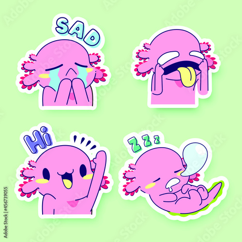 cute axolotl sticker vector set