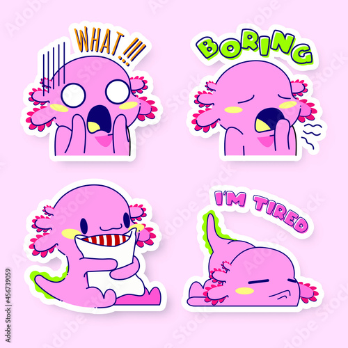 cute axolotl sticker vector set