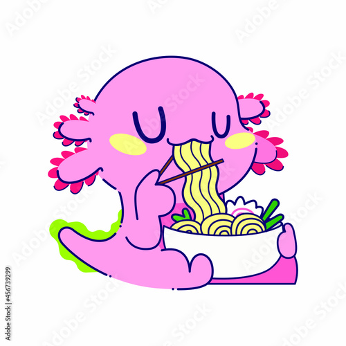 cute axolotl eat pose vector illustration