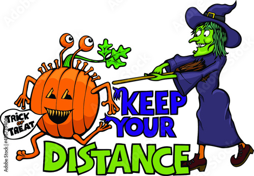 witch keeping distance from pumpkin | Halloween